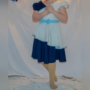 Everett Avenue Handmade Dress Size 12 Blue Silver Navy Metallic Woven Snap